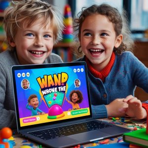 Дети играют в интерактивную игру во время видеочата