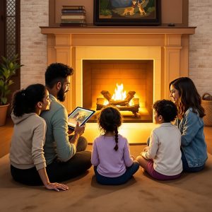 Семья собралась вместе, чтобы послушать историю, которую создал AI сказочник!